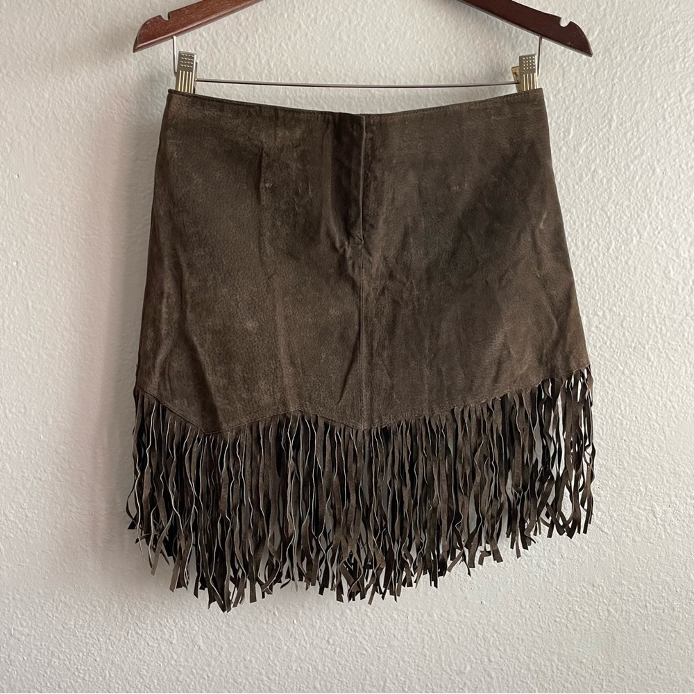 Vintage Y2K Eye Candy Brown Suede Fringe Mini Skirt
